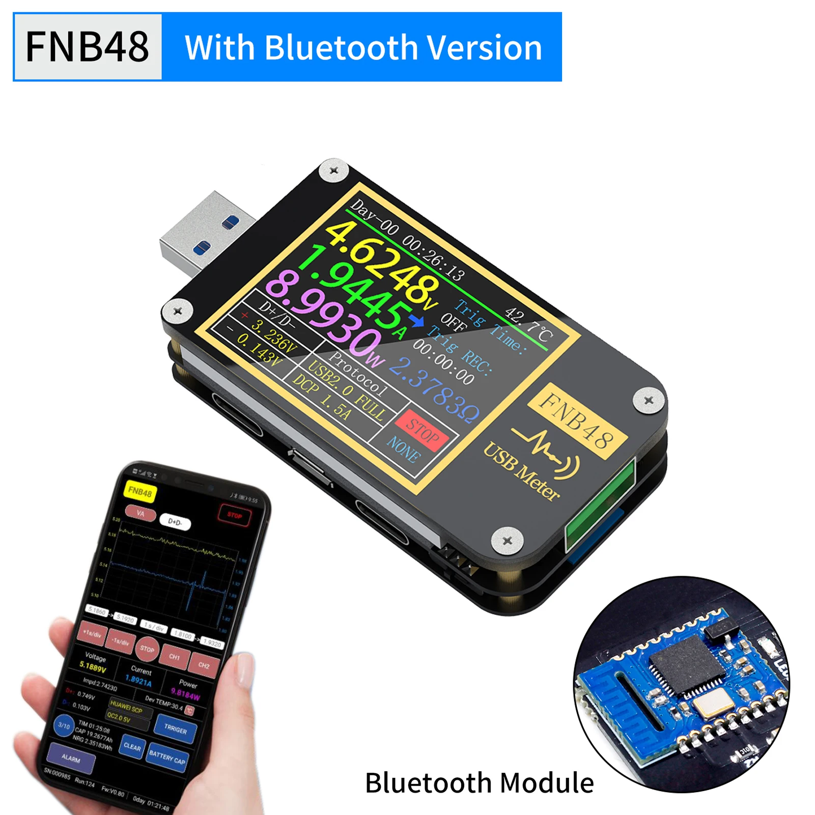 noise decibel meter FNB48 Fast Charging Protocol Capacity Tester QC/PD Voltmeter Ammeter Current Mobilephone Quick Recharging Tester With BT APP measuring tape for body Measurement & Analysis Tools