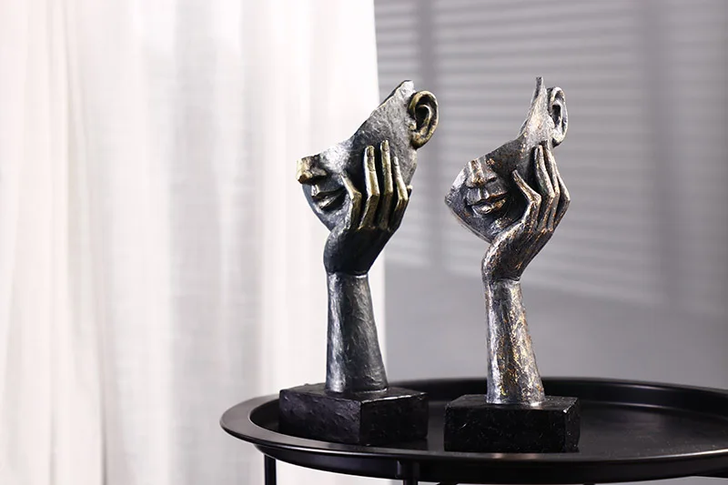 Decorative Statues Cyan Gold Face Mask Sculptures For The Room Couple Gift Room Ornaments Home Decor Craft Desktop Accessories