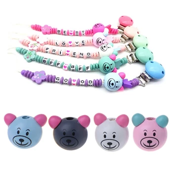 

10pcs 25MM Wooden Bear Head Teething Chew Beads For Baby DIY Pacifier Chain Baby Nipple Feeding