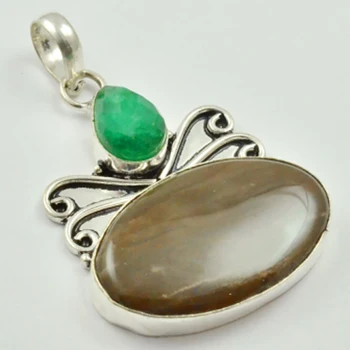 

Jaspers & Emeralds Pendant Silver Overlay over Copper , 53 mm, P3232