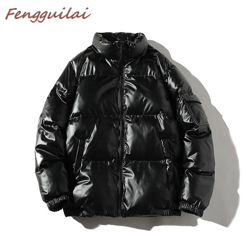 FENGGUILAI/парки из искусственной кожи для женщин и мужчин; модные пальто из искусственной кожи серебристого цвета; женские элегантные хлопковые черные куртки на молнии для женщин