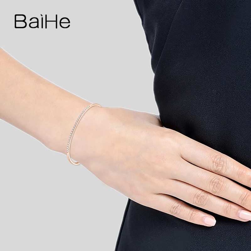 BAIHE Solid 18K Белое Золото SI/H Круглый всего 0.50ct натуральные бриллианты женские цепи помолвки модные ювелирные изделия Подарочный браслет