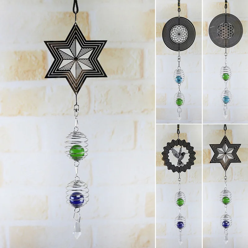 3D Metal Hanging Spinner Wind Chime with Spiral Tail Ball Center Home