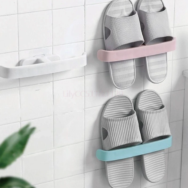 Wall Mounted Shoe Hanger Bathroom Shelf Home Storage Organizer Slipper Rack Towel Bar
