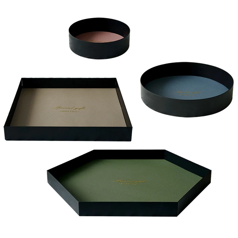 

ABUI-Pu Leather Storage Tray Jewelry Display Plate Necklace Ring Earrings Cosmetic Tray Decoration Organizer