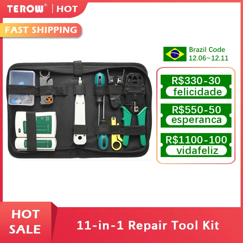 11-in-1Repair tool kit RJ45 RJ11 RJ12 CAT5 CAT5e Portable LAN Network Repair Tool Kit Utp Cable Tester AND Plier Crimp Crimper | Компьютеры