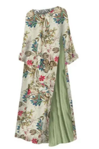 Зеленый Boho женское хлопковое льняное свободное нарядное платье Летнее цветочное платье длиной до щиколотки плюс размер Лето Новое - Цвет: Зеленый