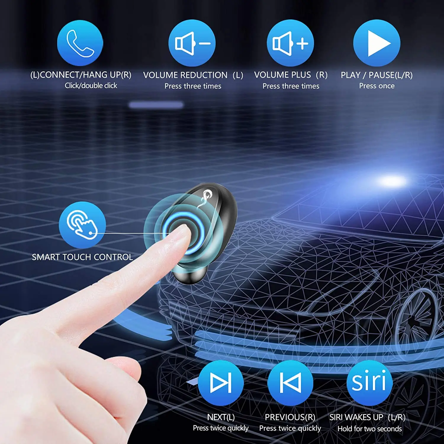 Wireless TWS Bluetooth Earphone with 2000mAh Charging Box Sports Waterproof Headphone Headsets Touch Control Music Earbuds Phone
