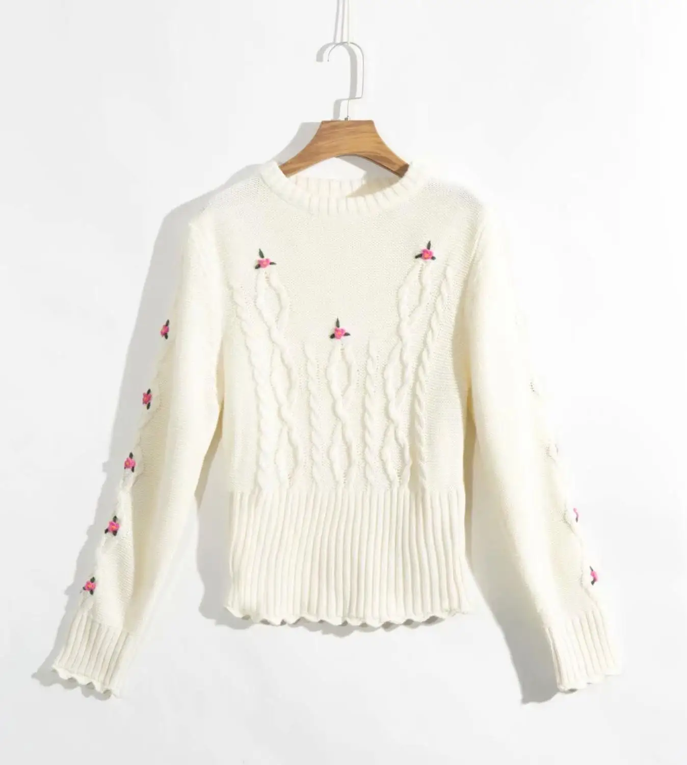 N390 white F0692 Bazaleas, винтажный свитер мила с круглым вырезом, женский ретро теплый вязаный Французский красный женский свитер с цветочной вышивкой - Цвет: N390 white F0692