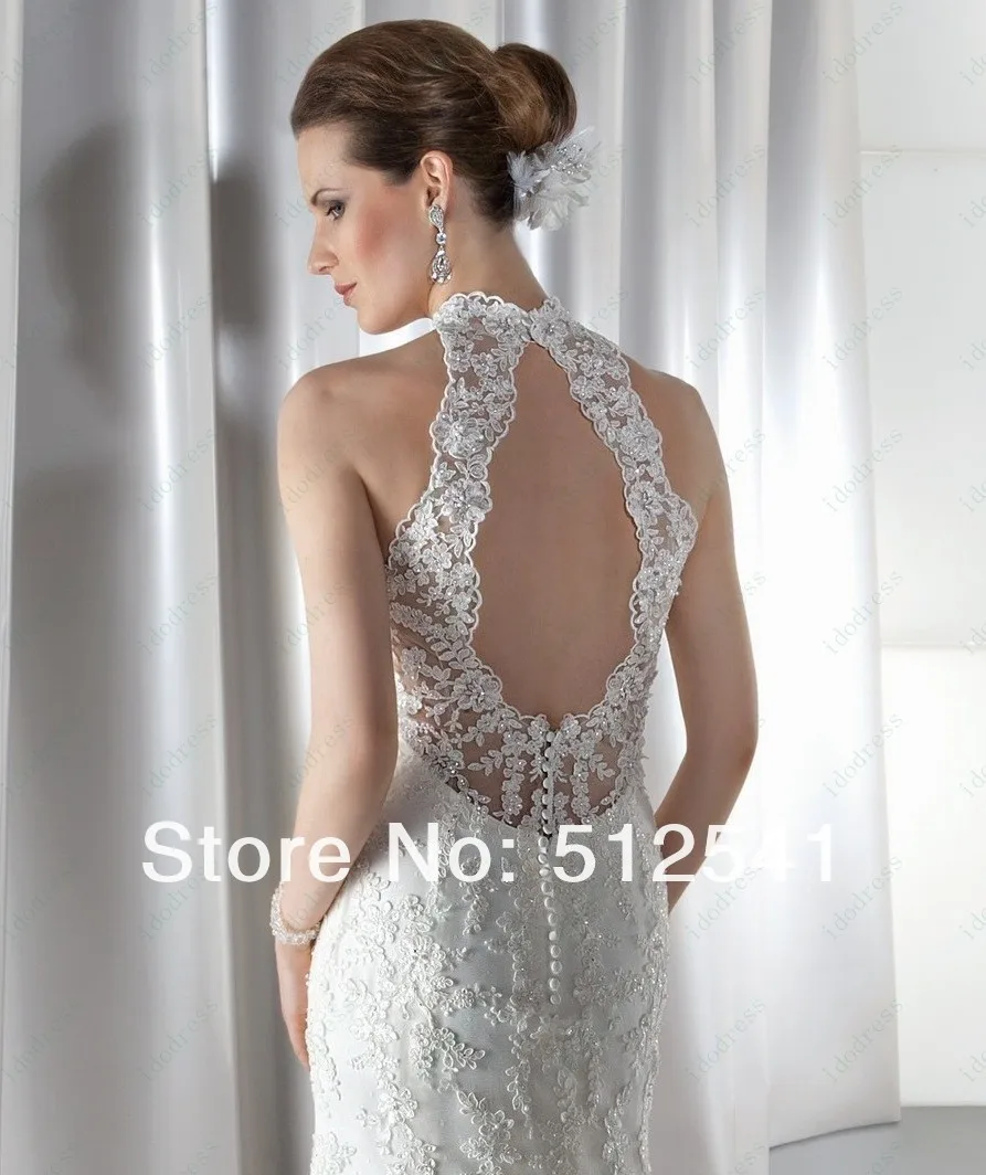 Очаровательное свадебное платье vestido de noiva с высоким горлом, кружевное свадебное платье, свадебные платья, облегающее платье с открытой спиной, с блестками, с аппликацией, со шлейфом