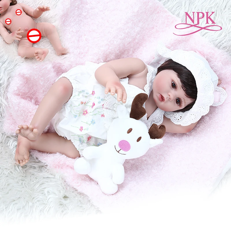

NPK 48CM very soft flexible full body silicone bebe doll reborn baby girl doll in summer dress cuddly newborn baby