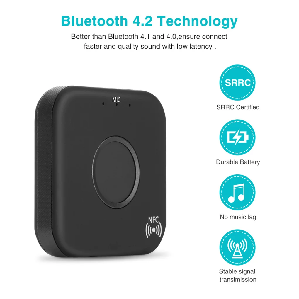Bluetooth 4 2 Receiver APTX NFC HIFI 3 5mm AUX Adapter for Car Headphone Speaker Stereo Wireless Audio Receiver With Mic