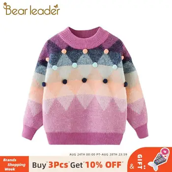 

Bear Leader 4-13 Years Children Geometric Pattern Sweaters Girls Kids Patchwork Autumn Long Sleeve Outfits Casual Knitted Tops