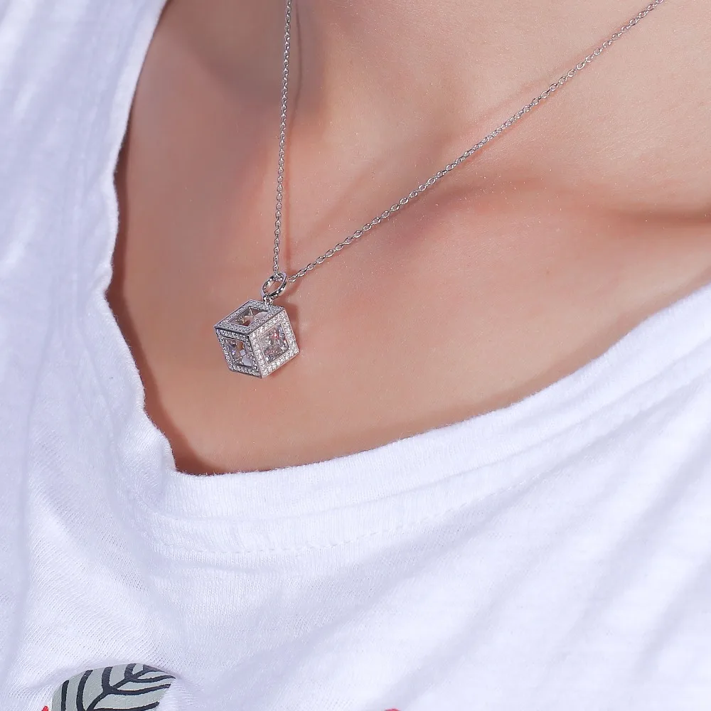 DovEggs Стерлинговое Серебро S925 центр 1ct 6,5 мм цвет GH Moissanite кулон ожерелье с акцентами для женские серебряные ожерелья