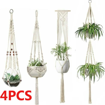 

4 PCS Pot Holder Macrame Plant Hanger Hanging Planter Basket Cotton Rope Braided Cotton Housewarming Pot Holder wall hanger