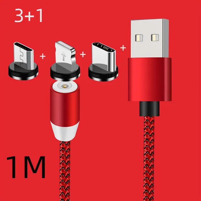 3 in 1 red Магнитный зарядный светодиодный кабель Micro usb type C 2A для быстрой зарядки и передачи данных для мобильных телефонов - Цвет: 3 in 1 red