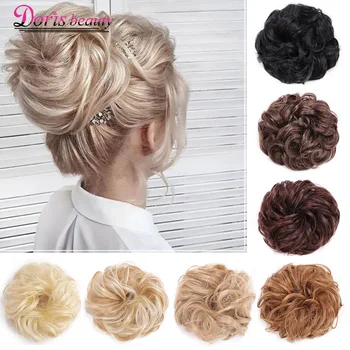 

Synthetic Hair Chignons Elastic Scrunchie Extensions Hair Ribbon Ponytail Bundles Updo Hairpieces Donut Bun for Brides Women