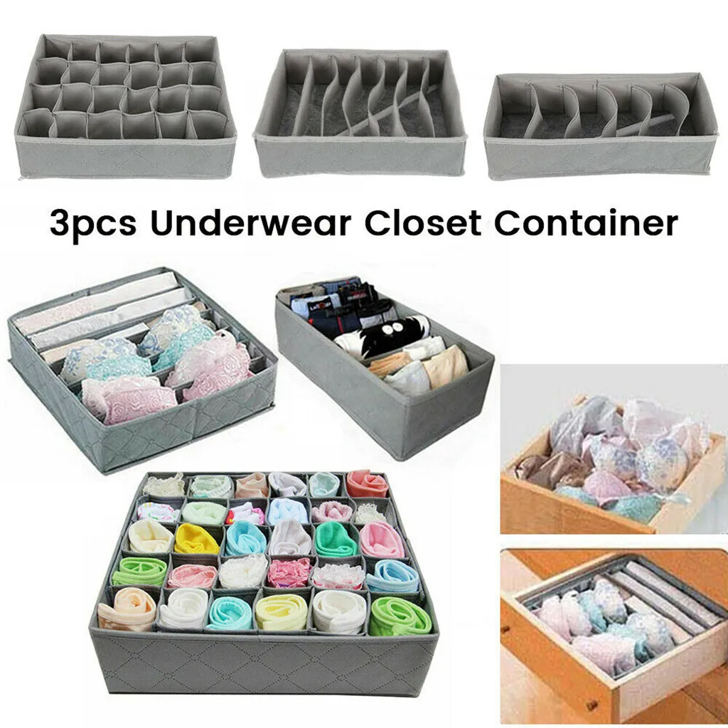 3Pack Underwear storage box Closet Underwear Organizer Drawer Divide by for Underwear Bras Socks Ties