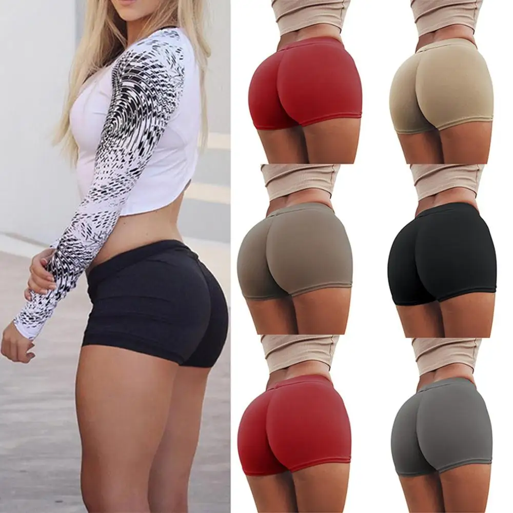 Sexy Shorts Women Sports Wear Fitness Short Pants Skinny Female Push Up Gym Clothing Solid Color Elastic Breathable