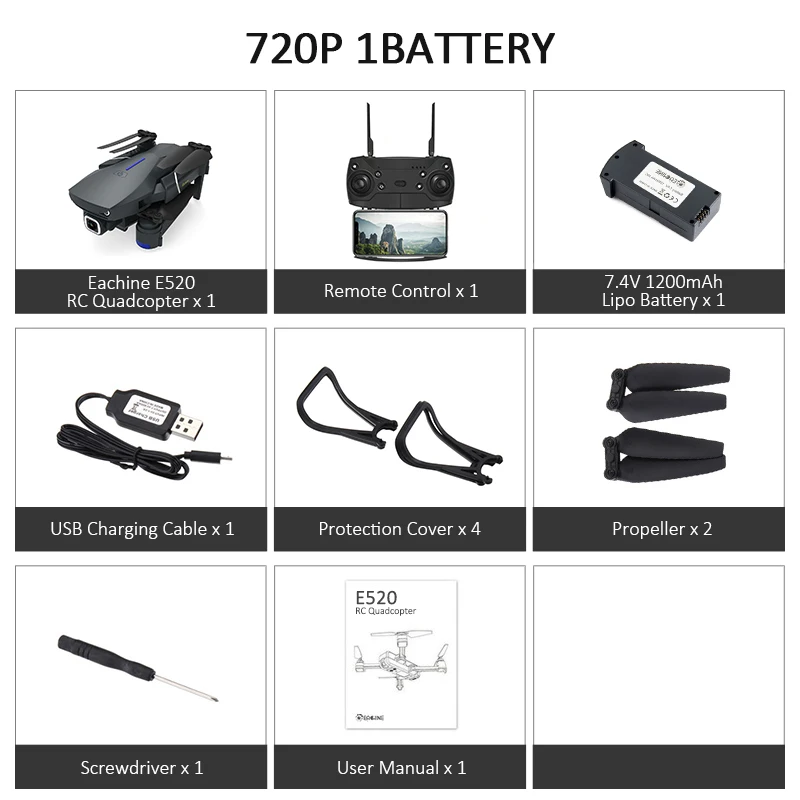 720P 1Battery Eachine E520 Wi-Fi FPV Дрон 4 K/1080 P HD широкоугольная камера высота удержания Складная воздушная видео Квадрокоптер самолет Модернизированный E58 - Color: 720P 1Battery