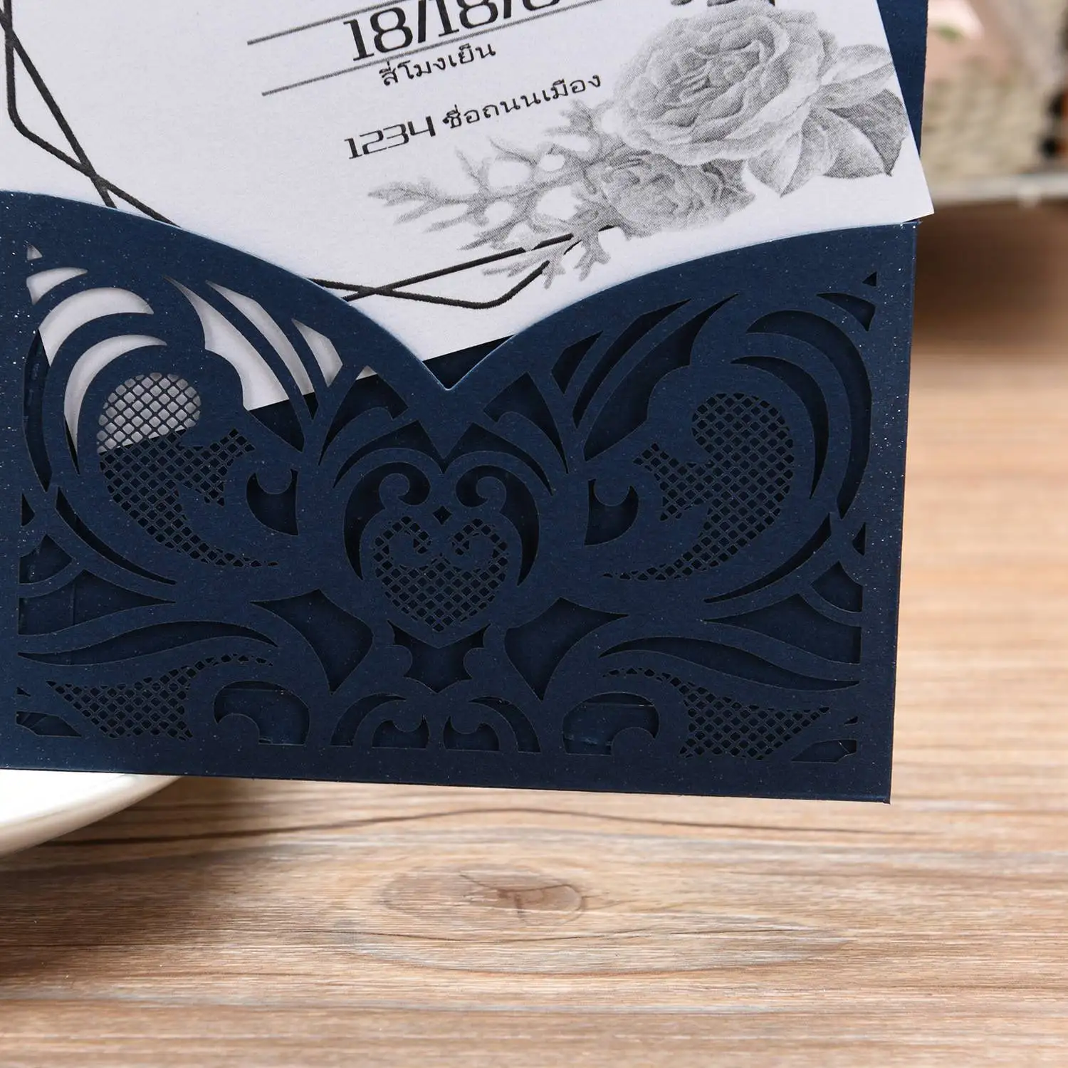  10Pcs Wedding Invitation Cards -Cut Gold Foil And Floral Design Invitation Pockets for Bridal Showe - 4.00011E+12