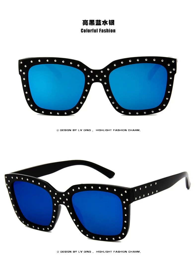 Прямоугольные блестящие солнцезащитные очки для женщин яркие цвета красный голубой Серебряный Женские Модные солнцезащитные очки винтажные oculos de sol feminino - Цвет линз: black-blue