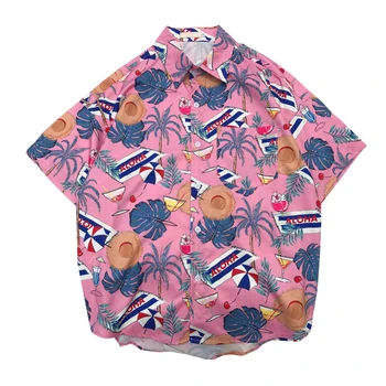 

NEW Fashion Short Sleeve Retro chic Beach Loose Hawaiian Printing Shirt Vacation Casual Style Beach Blouse Tops For Couple