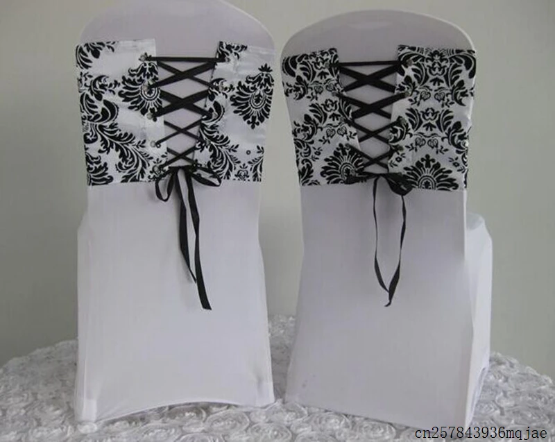 20pcs White &amp Black Chair Sashes Flocking Taffeta Sash Elegance Damask Corset | Дом и сад