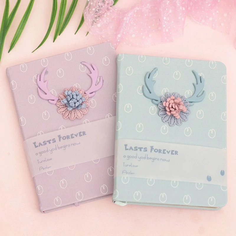 Hand Account Set Small Fresh Forest Elk Hand Book Cute Color Page Simple Notebook Diary Kawaii Stationery Gift School Supplies