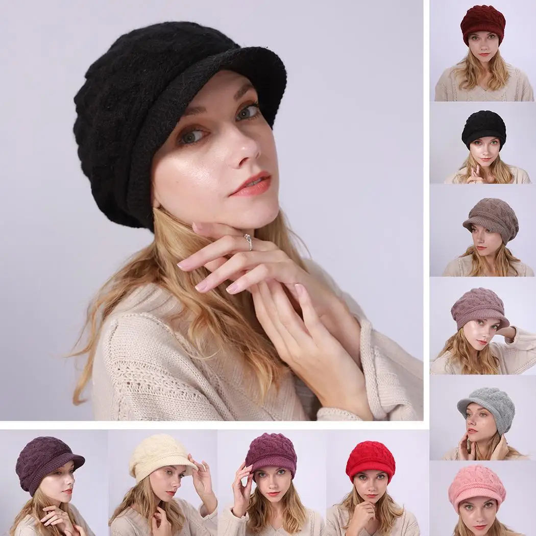 Winter Warm Women Knitting Wool Solid 50-65cm Hat Outdoor Comfortable Plus Velvet Cap Daily Life