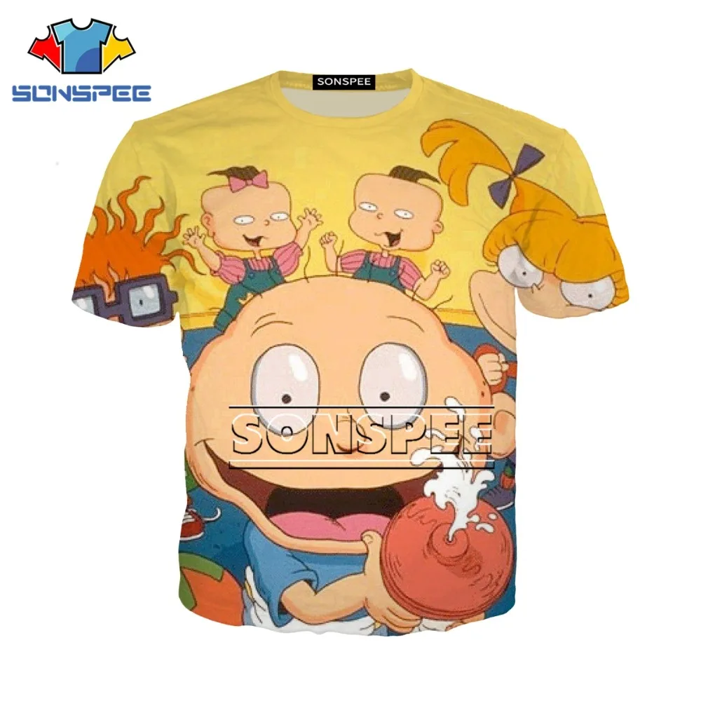 Футболка Rugrats летние топы женские футболки с 3D принтом Femme забавные повседневные короткий рукав Харадзюку женские футболки g1