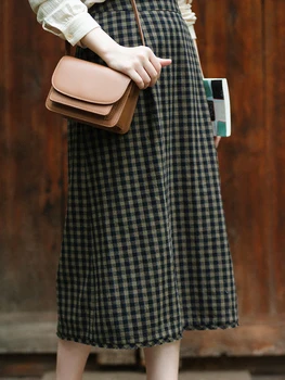 

CYNTHIA Women Cotton Skirts Female Vintage Plaid A-line Skirts Original Design 20QDC-059