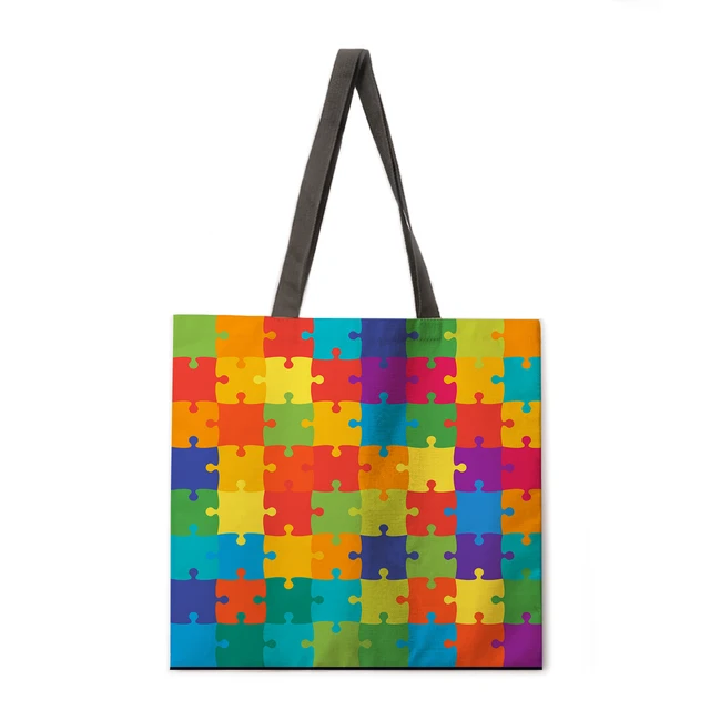 Ladies Shoulder Bag Rainbow Stripe Printing Casual Handbag Linen Fabric Handbag Reusable Shopping Bag Foldable Beach Bag Handbag 11