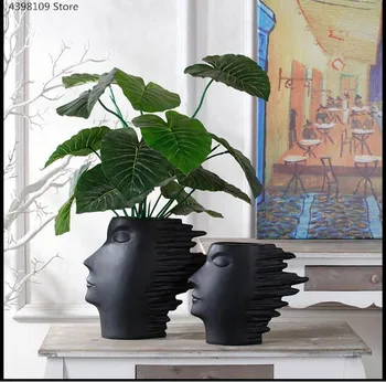 

Creative ceramic vase decoration Scandinavian black and white human head 3D art sculpture vase living room table counter vase