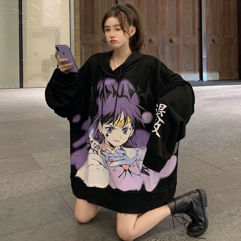 2021 Female Pullover Harajuku Hip Hop Sailored Moon Hoodie Oversize Dark Girl Punk Gothic Top  Anime Hooded Spring And Autumn backwoods hoodie