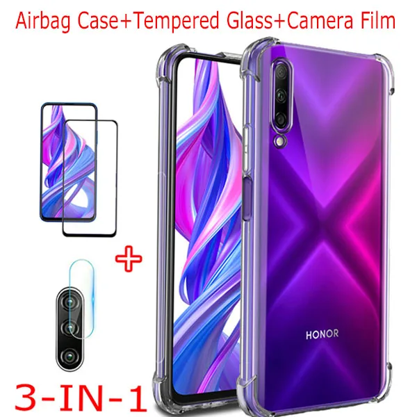 Airbag чехол+стекло Huawei Honor 9 Lite 9X Pro TPU Case Huawei Honor 9X чехол на Honor 9Lite мягкий чехол хонор 9х чехлы хонор 9икс про glass хонор 9 лайт чехол стекло на хуавей хонор 9 х защитное стекло Honor-9X case - Цвет: 3-IN-1