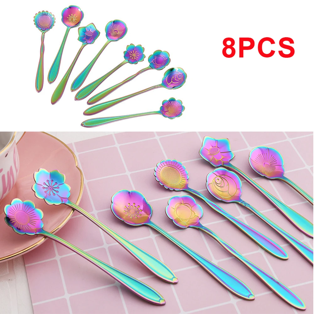 Набор ложки с цветами чайная ложка из нержавеющей стали красочная кофейная для