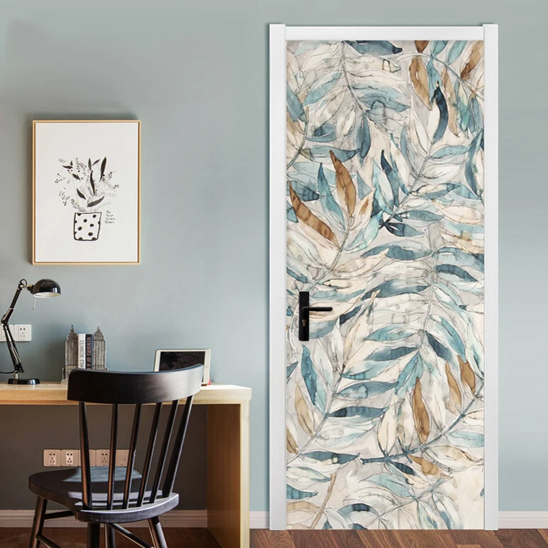 Домашний Декор 3D наклейка абстрактные листья фото самоклеющаяся Наклейка ПВХ водонепроницаемая бумага для гостиной плакат с изображением двери печать работа