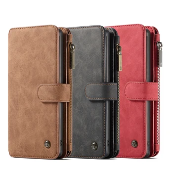 

CaseMe-007 For Samsung Galaxy S20 S10 S8 S9 Note 8 9 10 Plus Leather Zipped Multifunction Wallet 2 In 1 Design Phone Cover Case