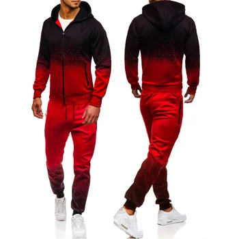 

Gradient color Hoodies Mens streetwear Sportswear Zipper Jacket Casual Hip Hop Harajuku Sweatshirt Sweatpants Suit 2pcs