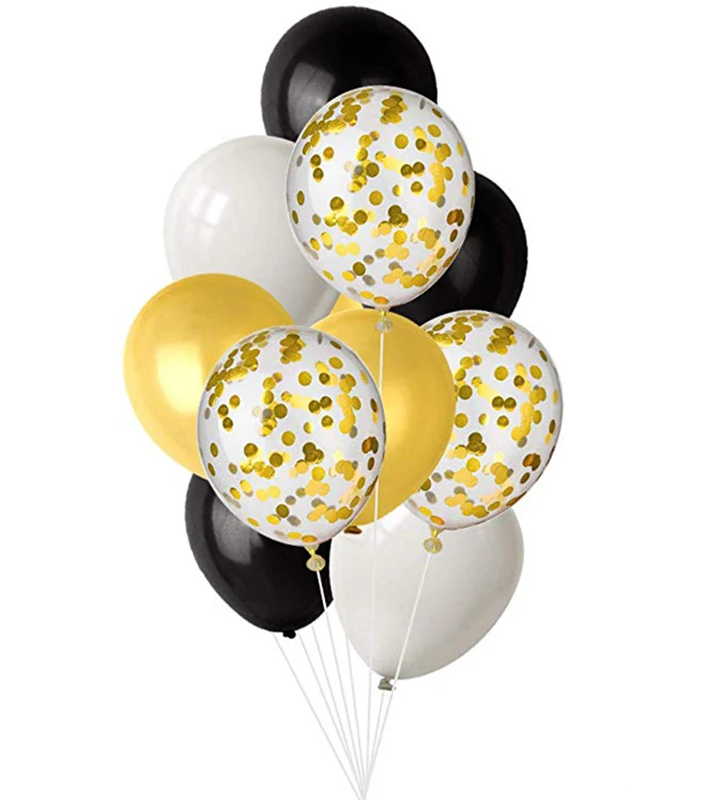 11pcs Balloons with Balloon Gold Confetti Black White Inflator for Wedding Birthday Baby Shower Party Decorations | Дом и сад