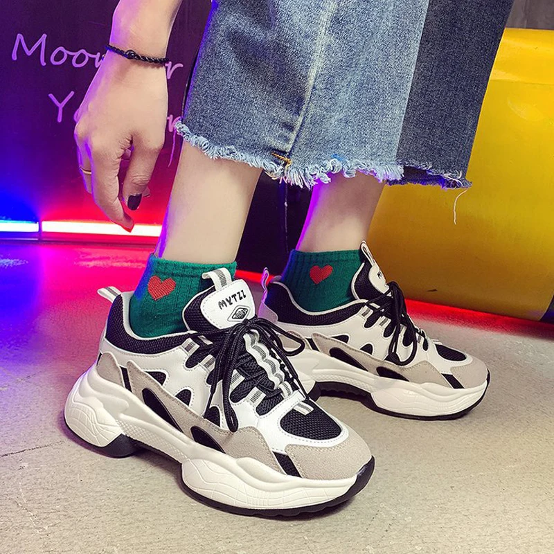 

W- Super fire spring and autumn fashion wild casual outdoor daily lace up color matching wear-resistant tide shoes women