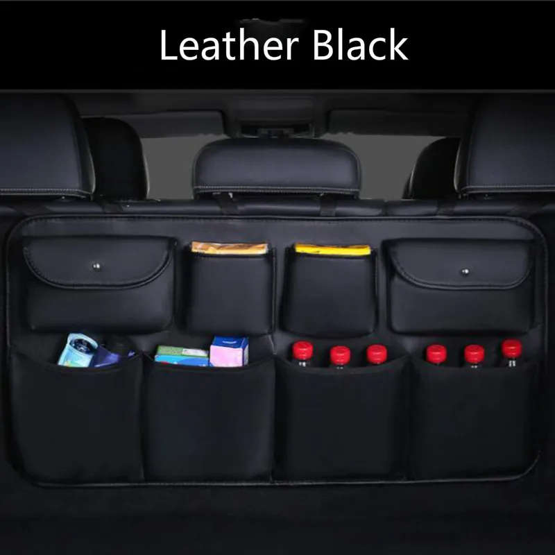 Black Leather Высококачественная кожаная сумка для хранения заднего сиденья автомобиля с несколькими карманами, органайзер для багажника автомобиля, аксессуары для интерьера - Название цвета: Black Leather