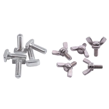 

5pcs M5 Thread 304 Stainless Steel Thumb Wing Hand Bolt Screws & 5pcs M8 Thread T-Slot Drop-in Stud Sliding Silver