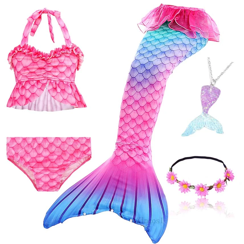 5Pcs/Set Girls Mermaid Tail Swimsuit Children the Little Mermaid Costume Cosplay Beach Clothes Bathing Suit anime cosplay female