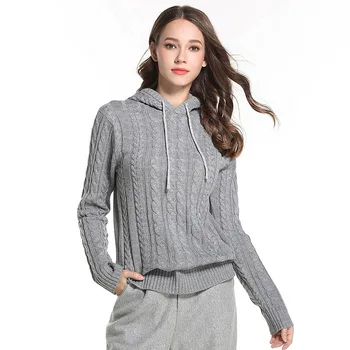 

Hooded Women Sweaters 2020 Autumn And Winter New Arrive Solid Knitted Casual Pullovers ZJ050
