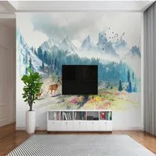 Пользовательские обои настенные украшения живопись скандинавском стиле минималистичный лес снег гора Лось фон стены