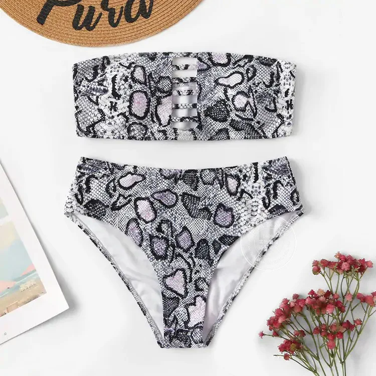 

2019 snake print two piece Swimsuit high waist thong Bikinis tanga set Women bathing costume Sexy ladies bandeau bikini swimwear