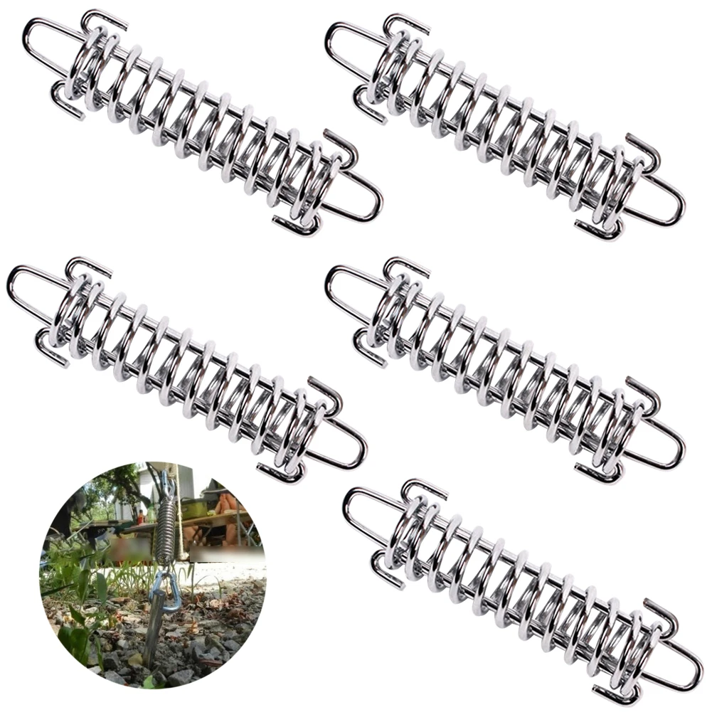 5 Pcs Outdoor Camping Anti Rust Tightened Spring Rope Buckle Steel Stretching Hard Elastic Wind Proof Tent Fixed Wear Resistant