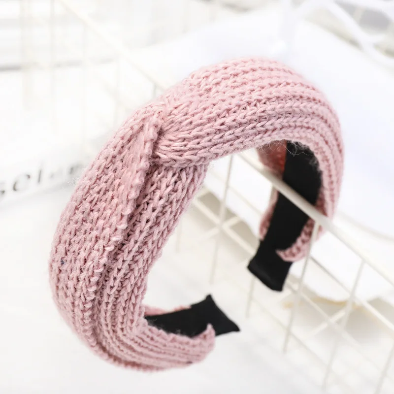 Зимняя винтажная богемная цветная шерстяная повязка на голову с перекрестными ремешками аксессуары для волос - Цвет: Розовый